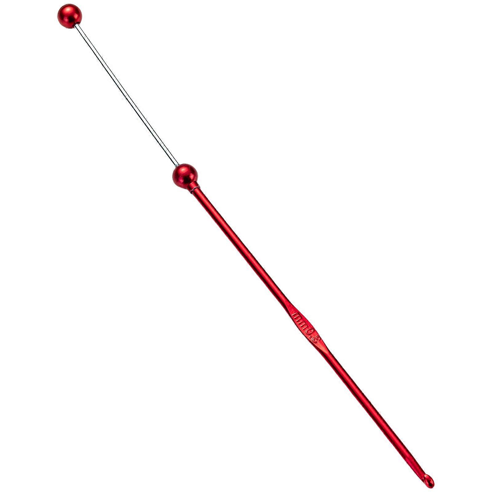 Handmade 3mm Crochet Hook Metal Crochet Needle Beads Knitting Needle Crochet Accessories Easy to Use for Women  Red