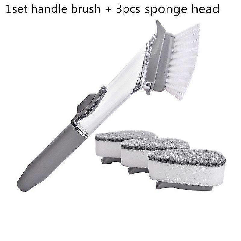 2 in1 Long Handle Cleaning Brush with Removable Brush head Sponge Soap Dispenser Washing Brush Set