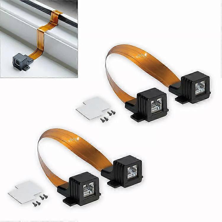 2X RJ45 window feedthrough flat cable for network cable LAN Ethernet extra thin