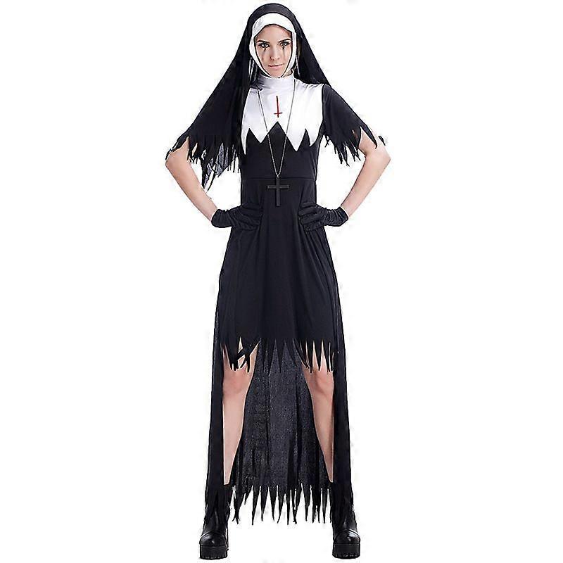Halloween Day Vibe Κοστούμι Στυλ Ακανόνιστη οδοντωτή φούστα Στρίφωμα Ασπρόμαυρο Ασορτί Φόρεμα καλόγριας Κοστούμι Κόμμα