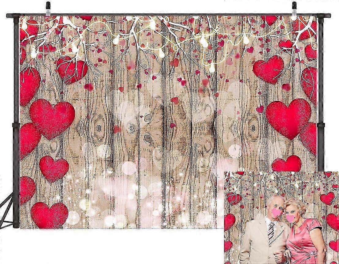 YQヴィンテージ素朴な木バレンタインデーの背景赤愛の心母のパーティー写真背景花嫁シャワー写真スタジオブースバナー5x3ft