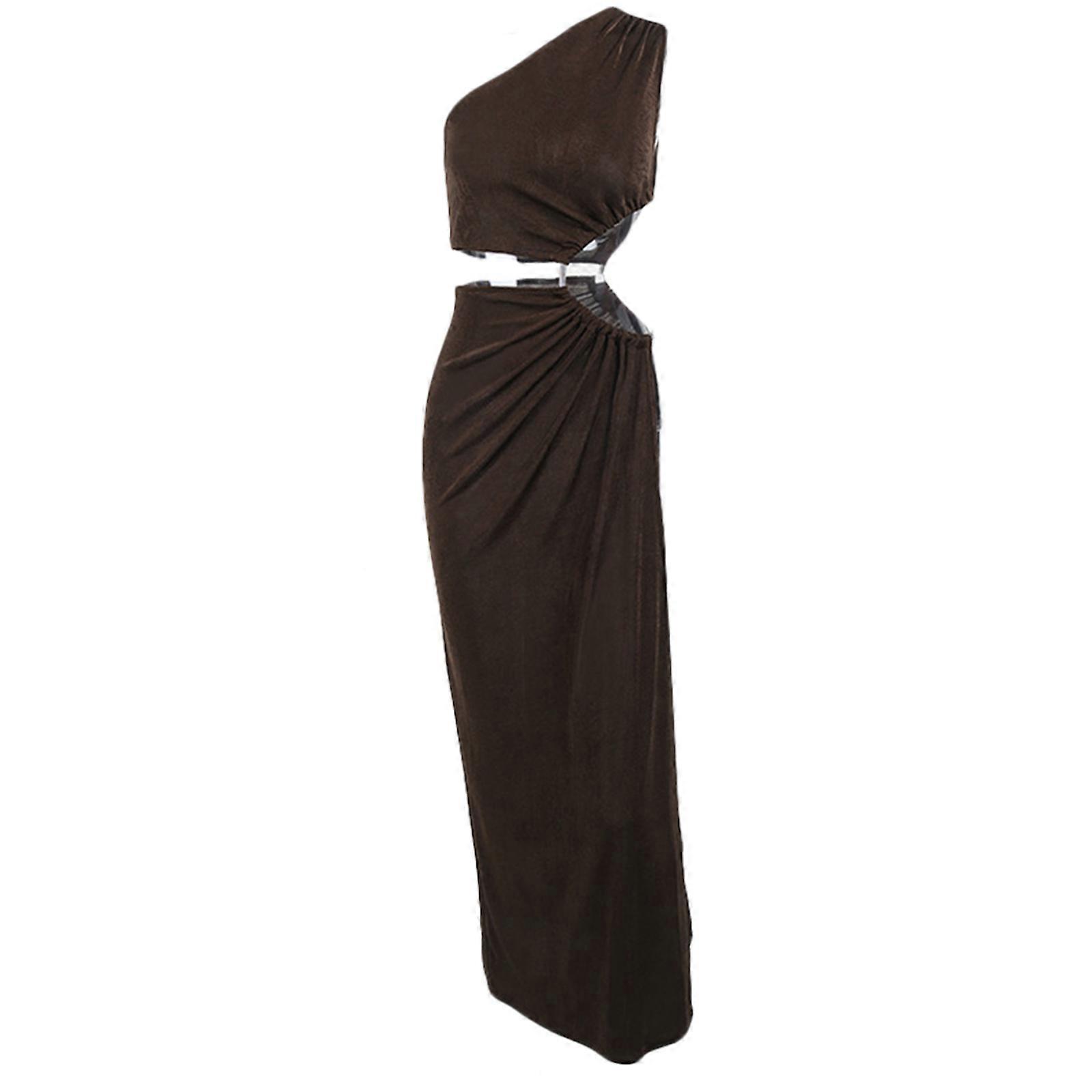Femmes Sans Manches Maillots De Bain Bikinis Couvertures Couleur Unie Une Épaule Découpe Maillot De Bain Maillot De Bain Couvertures Robe De Plage Marron Foncé S