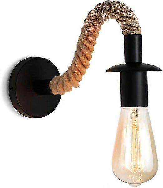Industrial Vintage Wooden Wall Lamp with Wrought Iron and Hemp Rope, 28 x 10 cm, Easy to Install, Ideal for Various Spaces