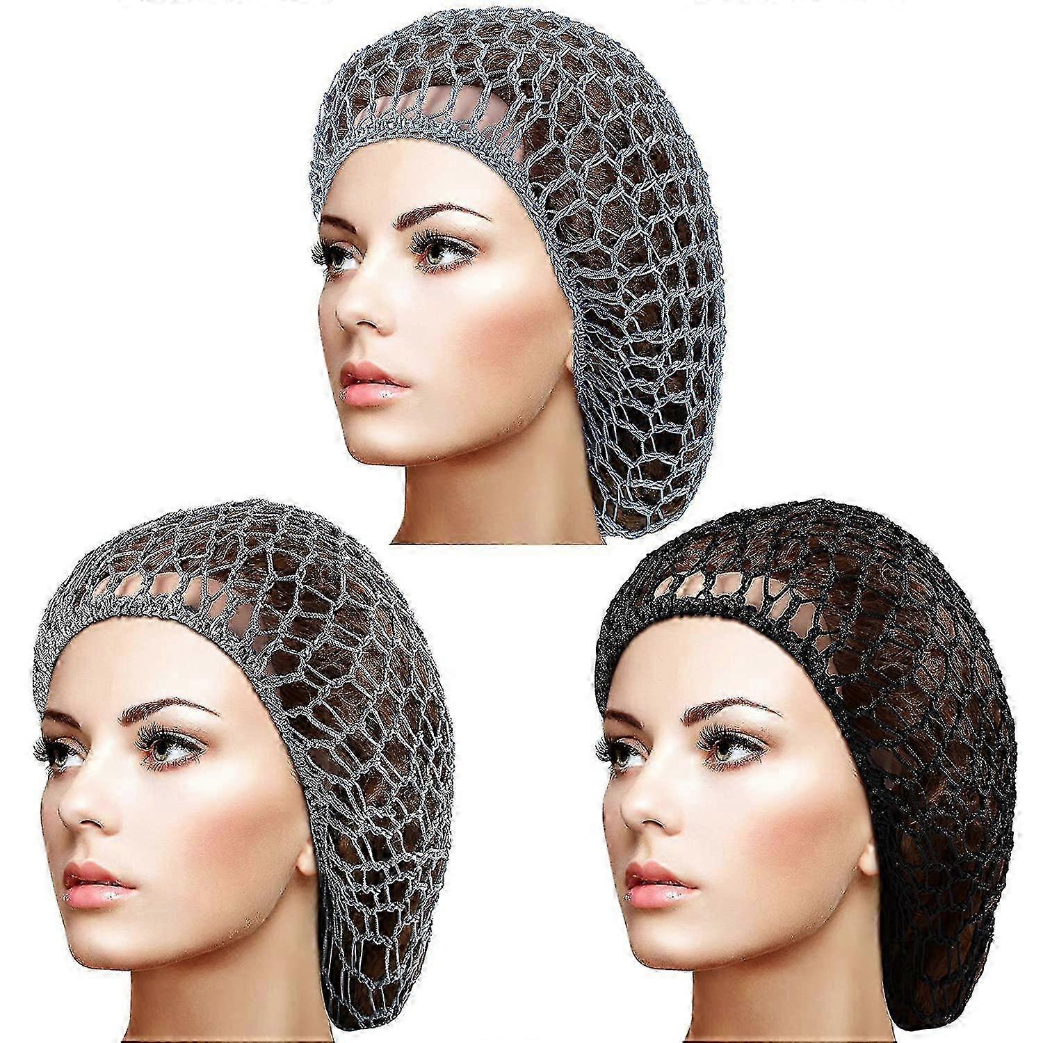 3 Pack Women's Mesh Hairnets for Curling Rollers, Secure Hold