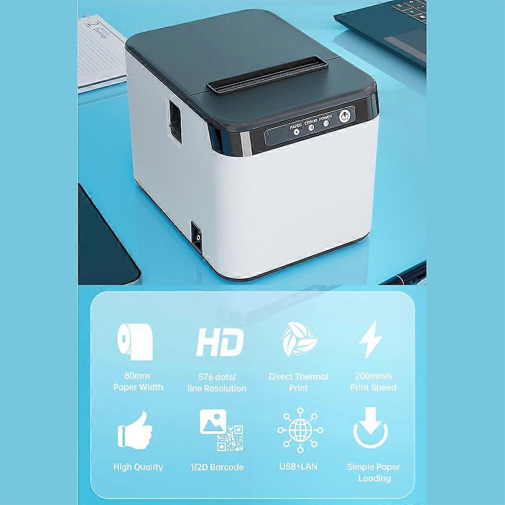 80mm Receipt Printer ESC/POS Thermal Printer Desktop Direct Print USB+LAN Connection High Efficienc