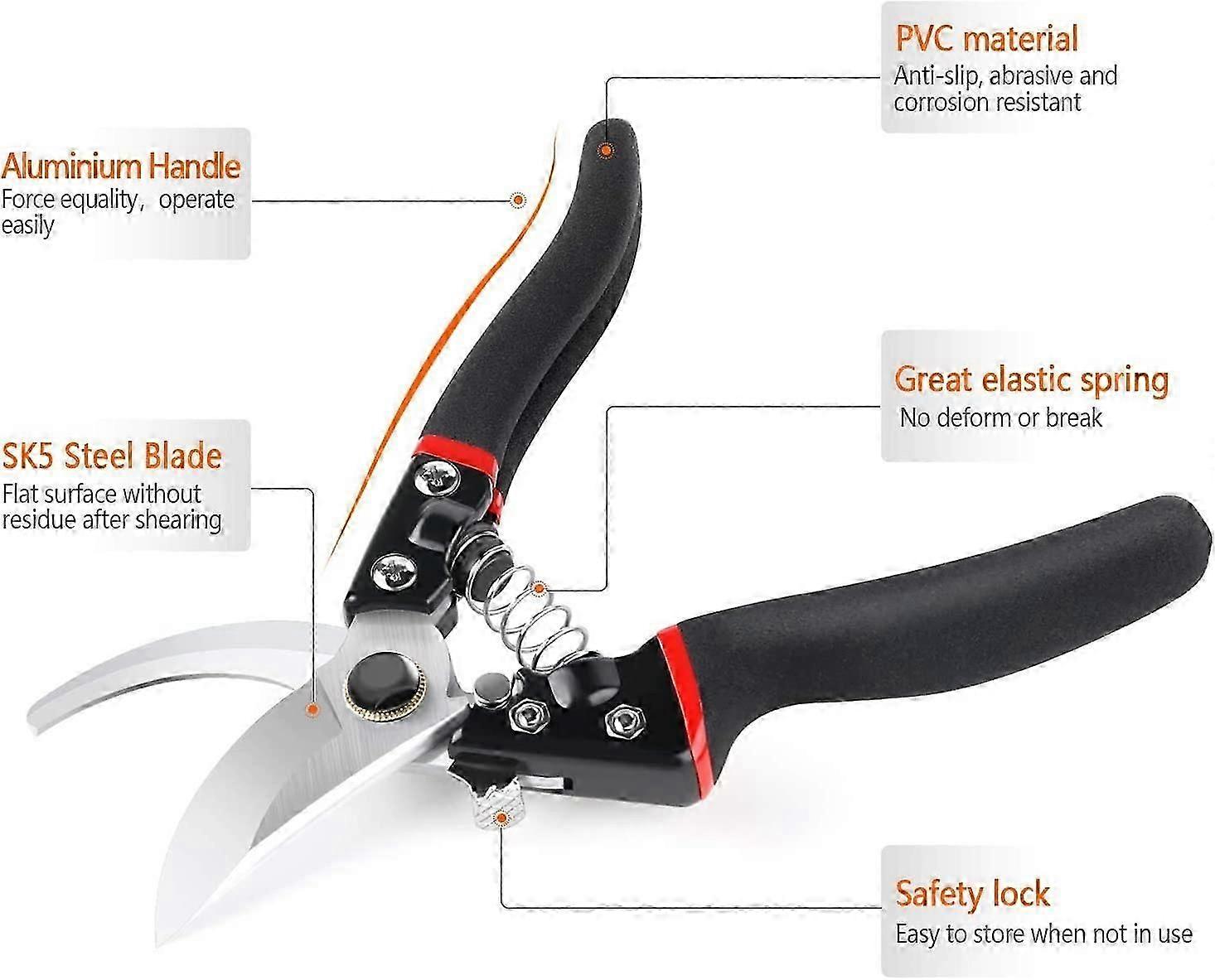 Garden Secateurs, Professional Secateur Spring Scissors Secateur 20 mm Secateurs with, PVC Anti-Slip Handle, Easy Handling
