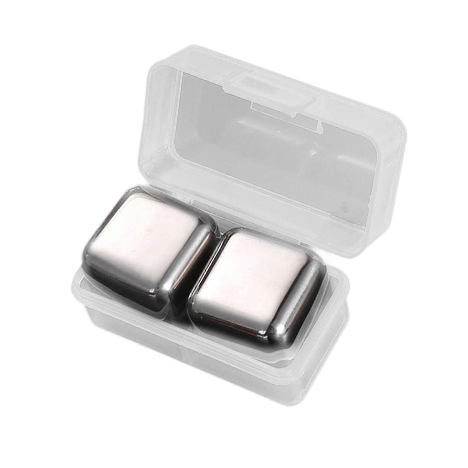 Stainless Steel Reusable Ice Cubes Square Beverage Chilling Rocks, Easy Use for