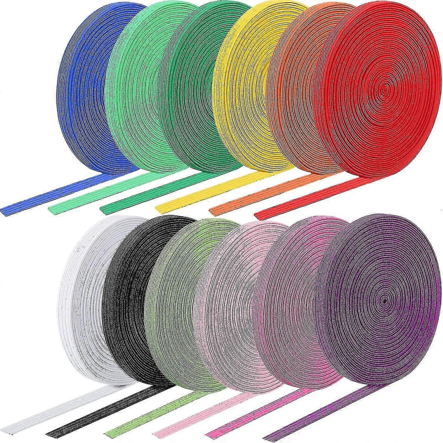 2025 12 Rolls Colored Elastic Bands Fold Over Elastic Rope Elastic Cord Heavy Stretch Strap Elasticity Knit Flat Elastic Band For Sewing Crafts Diy, B