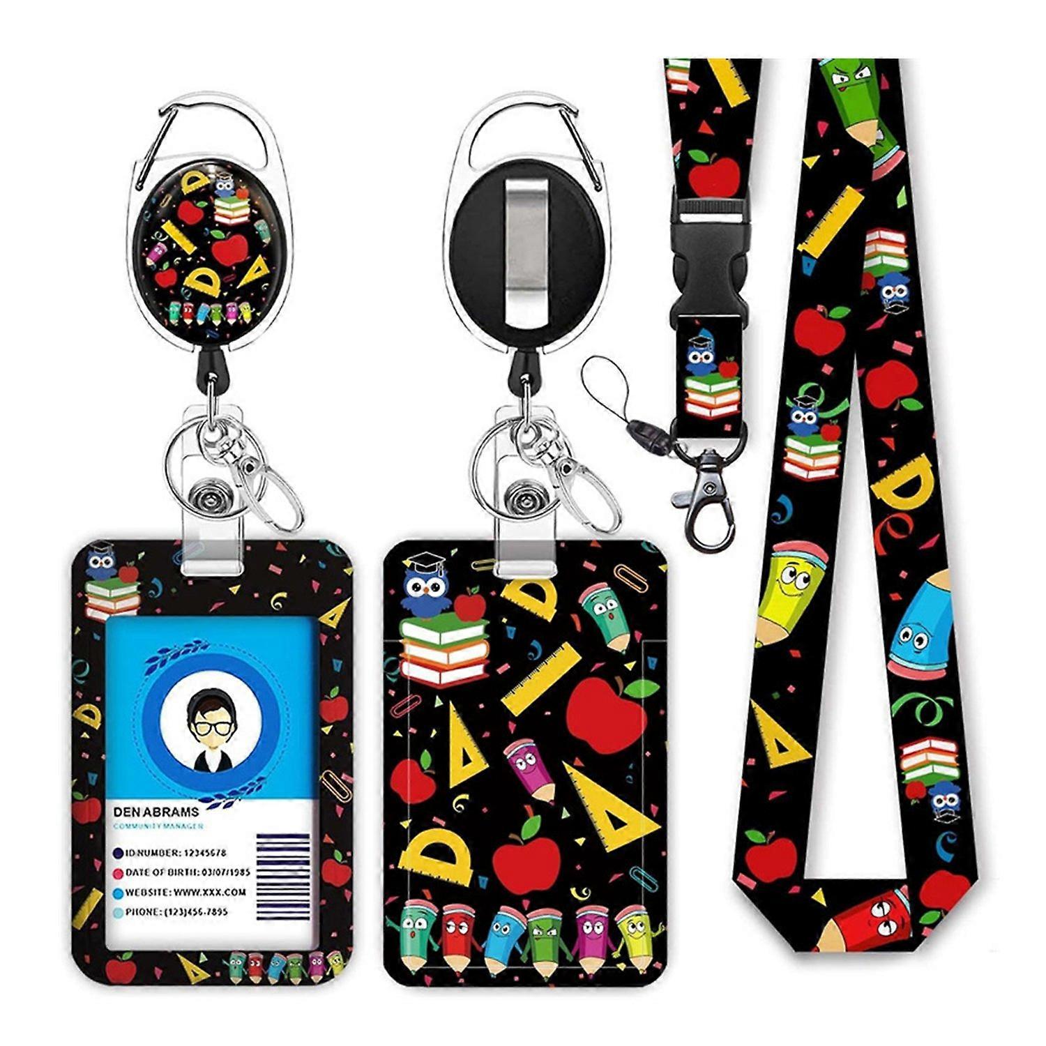 ID Badge Holder with Lanyard Teacher Lanyard with Vertical Badge Reel And Keychain for Nurse Officer