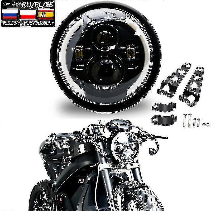 Universal 7.5 Inch Led Retro Bucket Motorcycle Modified Headlight Hi/lo Beam Drl And Matte Black Headlight Housing With Bracket