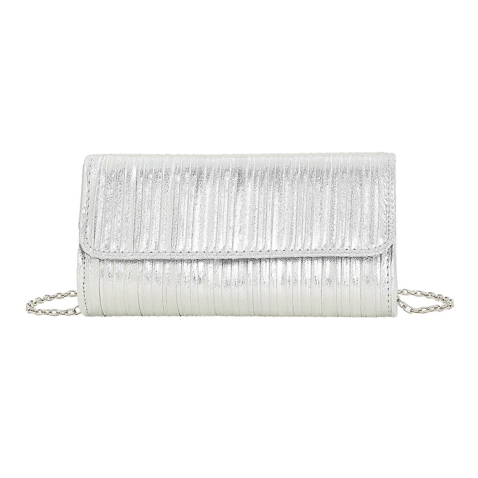 ファッショナブルな縦型プリーツクロスボディバッグクラッチハンドバッグ特別な機会にあなたの洗練さを披露しますシルバー