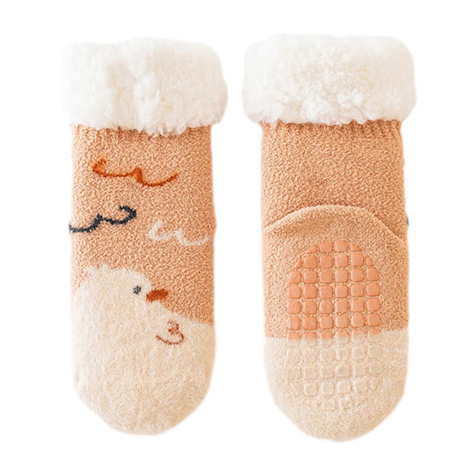 Skarpetki dziecięce Antypoślizgowe gumowe podeszwy Skarpety Oddychające skarpety z kreskówek Buty First Walkers Niemowlę Indoor Polarowe podkolanówki Żółte S