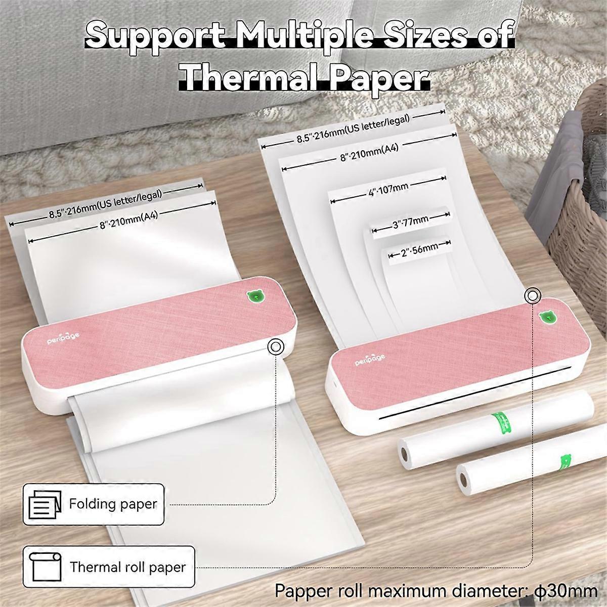 Peripage A4 Thermal Printer Wireless Bluetooth Inkless Printing Pink