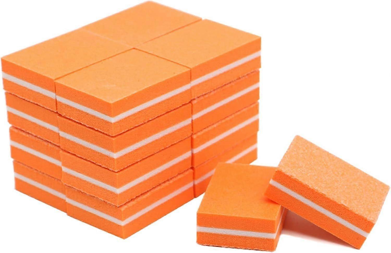 JUANLI 200Pcs Orange Mini Sponge Files 100/180 Sanding Buffer Block Double Sided Buffing Nail Polishing Manicure Salon Beauty Tool