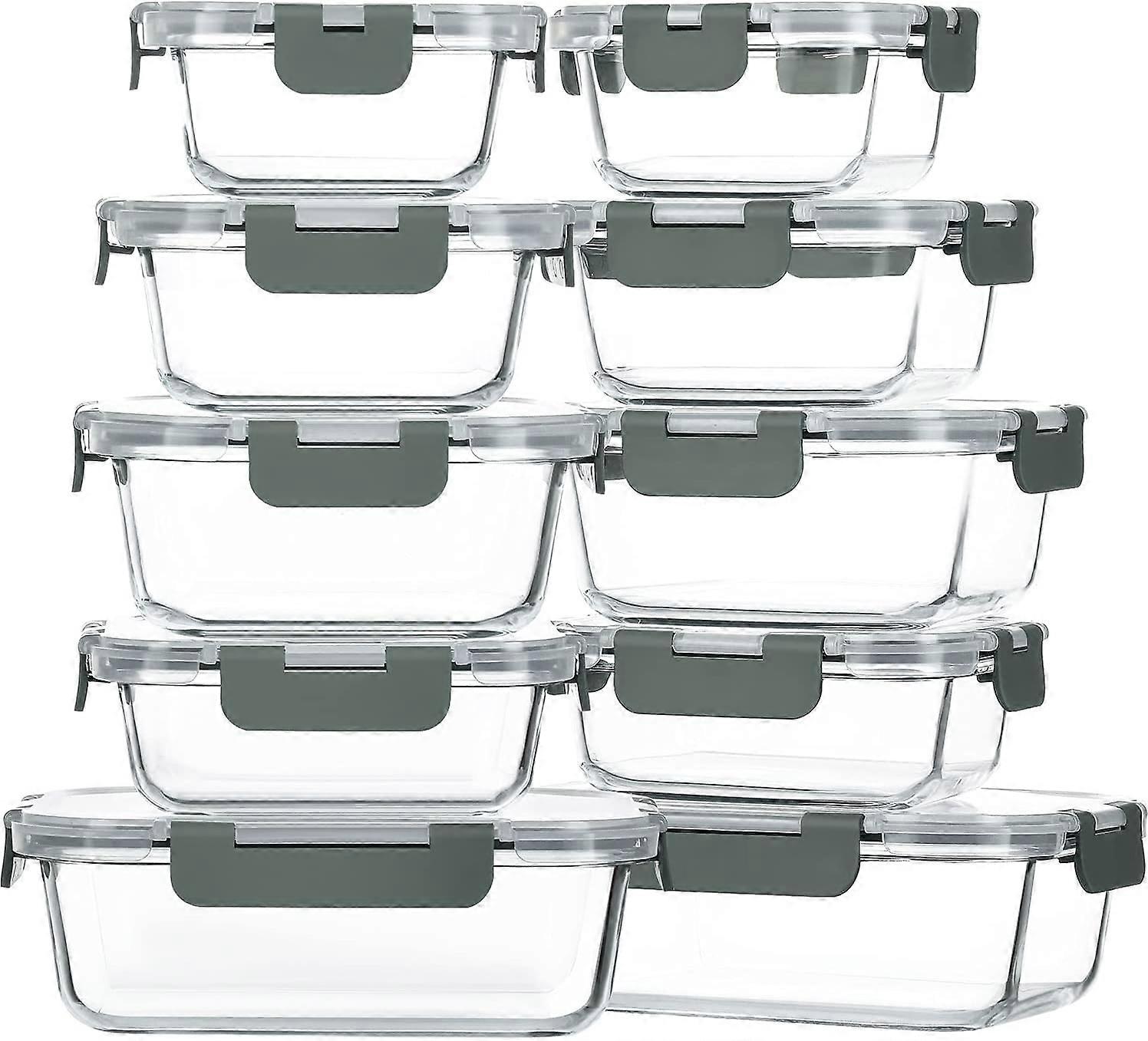 10 Pack Glass Food Storage Containers Airtight Leakproof Meal Prep Bento Boxes 24 Oz with Lids and Compartments