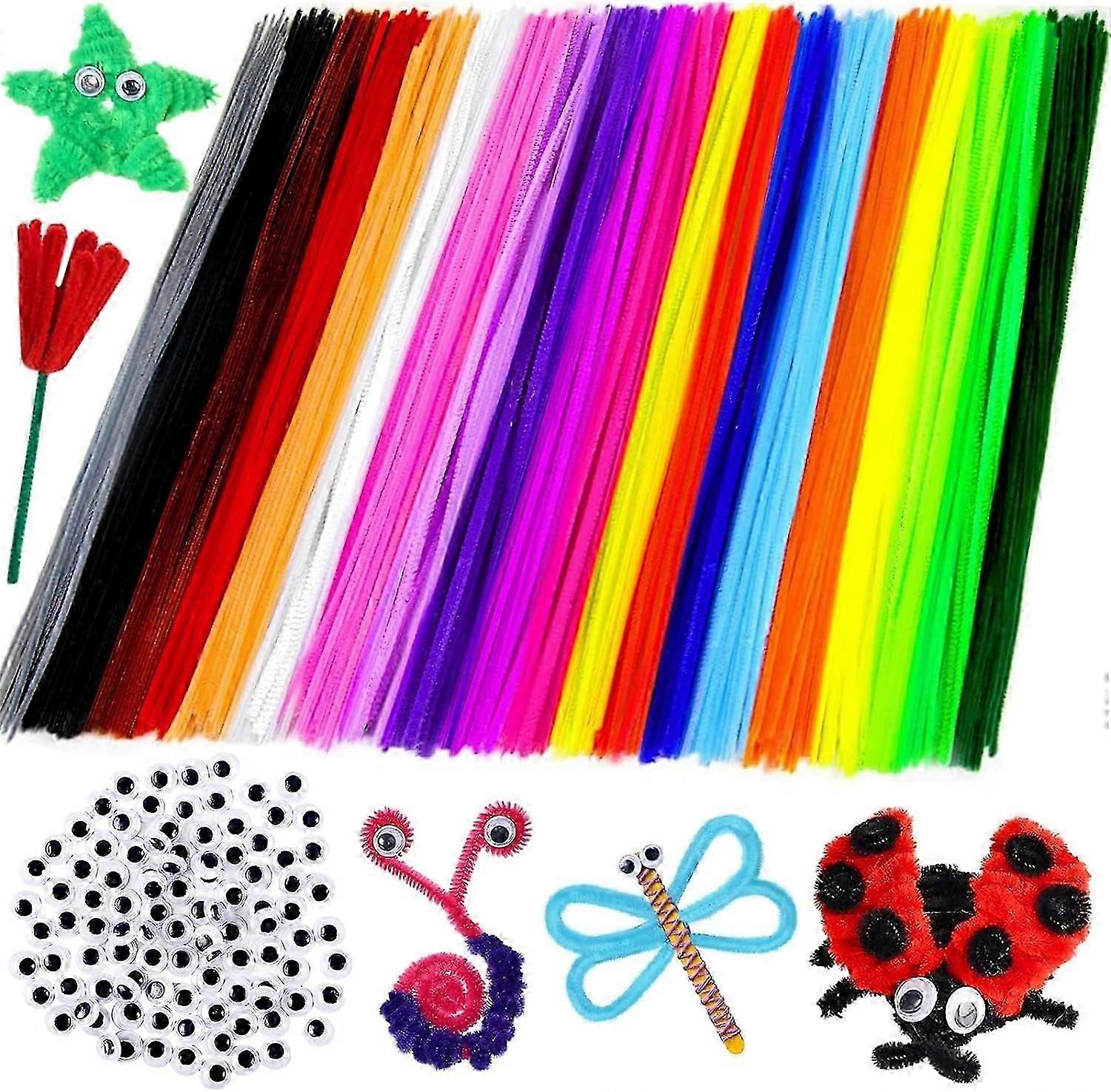 300pcs Multi-Color Pipe Cleaners and self-Adhesive Wiggle Eyes Sets, Pipe Cleaners Bulk, Art and Craft Supplies