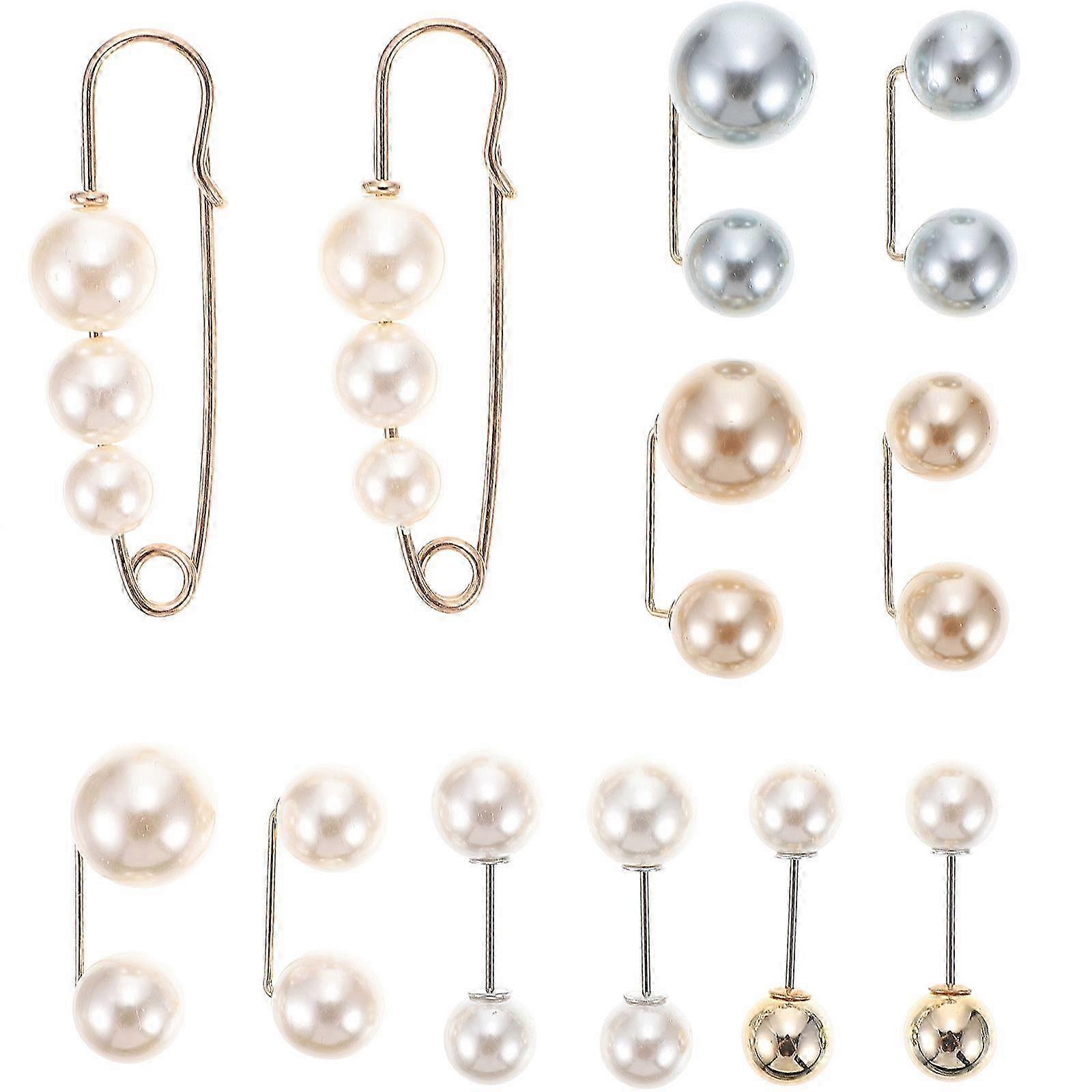 12 Piece Resilient Alloy Brooch Pins with Subtle Pearl Skirt Buttons for Waist