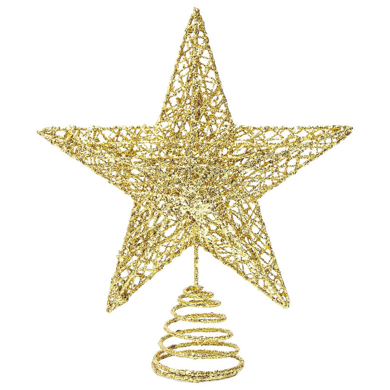 Christmas Tree Topper, 10-Inch Golden Glossy Star with Open Design for Holiday Tree Decoration