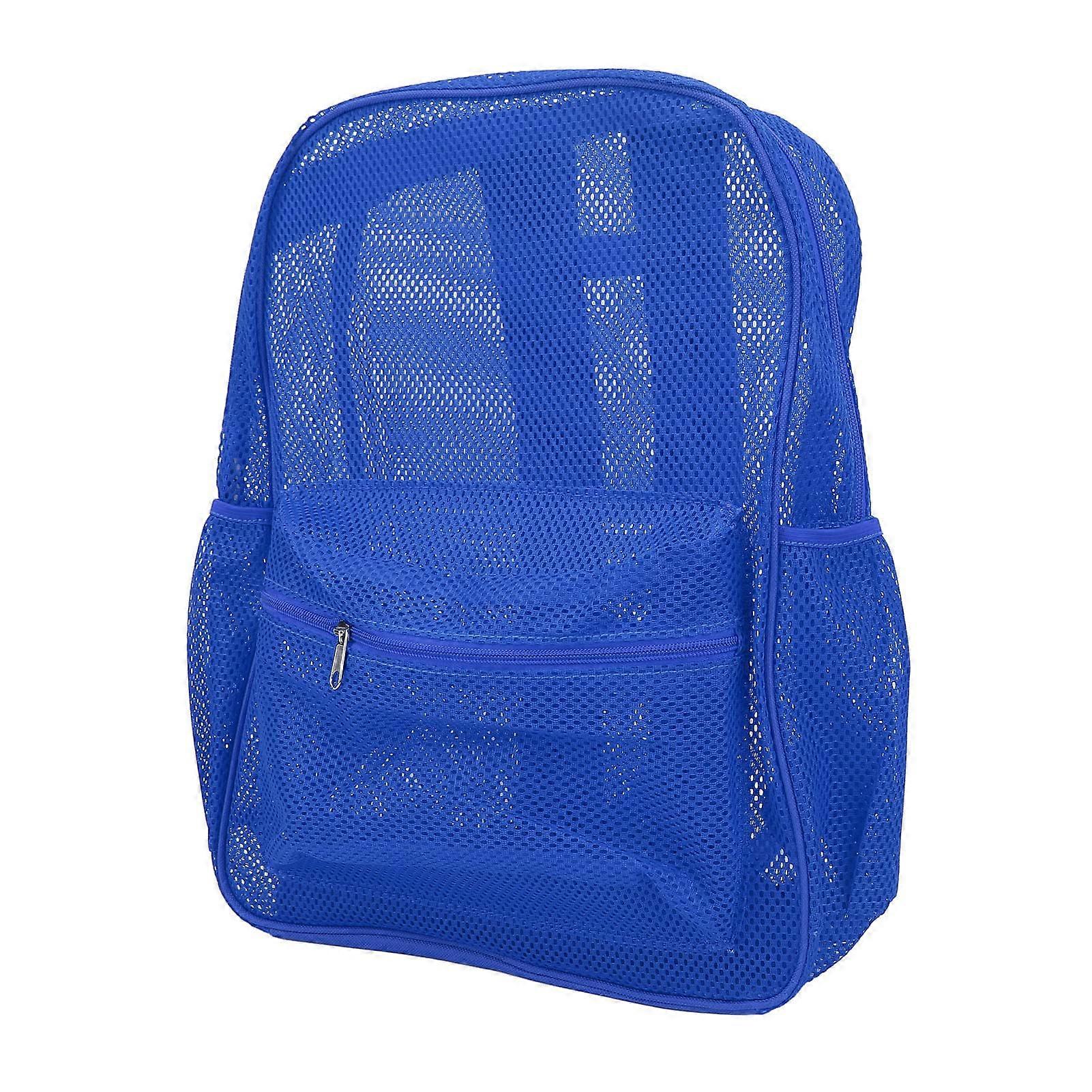 Mesh Backpack Heavy Lightweight Clear Washable Large Capacity For Swimming Beach Sports Blue