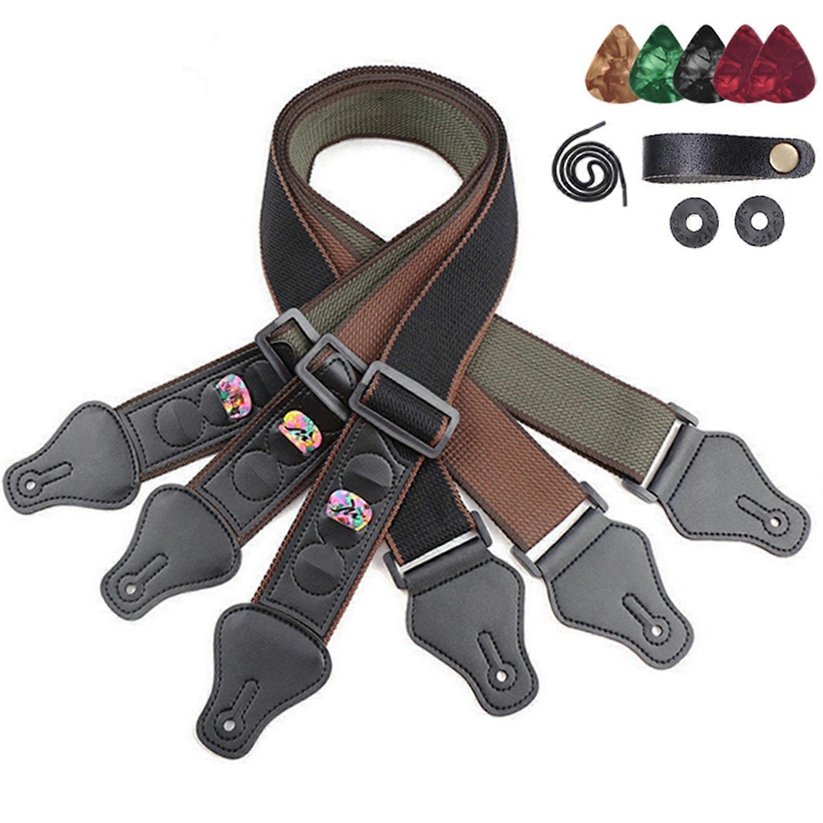 Adjustable Cotton Guitar Strap Set with Picks & Locks 33-55in Black