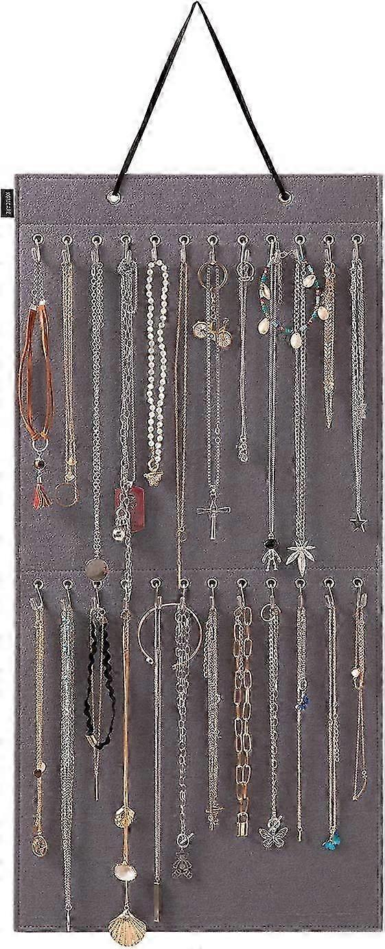 KGMcareウォールハンギングジュエリーオーガナイザー収納、24フック付き壁掛けジュエリーディスプレイドアクローゼットネックレスホルダーブレスレットリングチャイ用