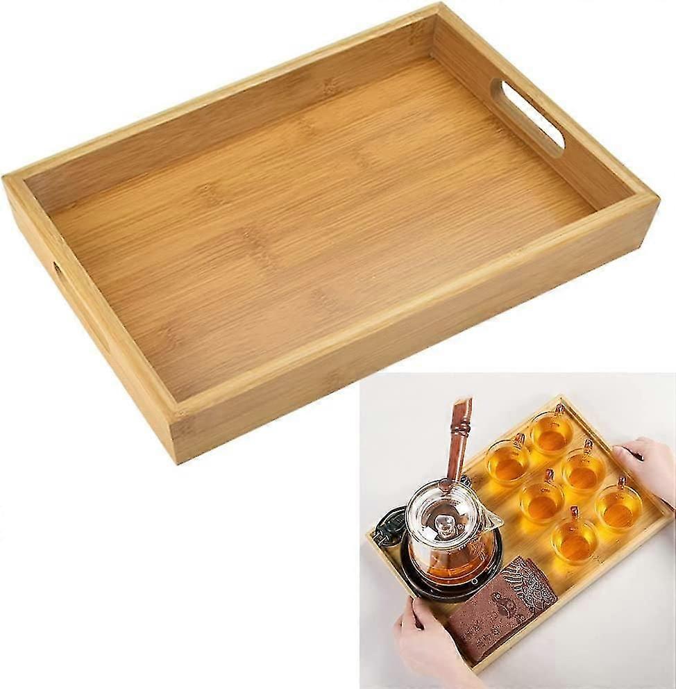 木製のサービングトレイプラッターボード、30 * 20 * 4cm長方形の竹の木製トレイ、2つのハンドル、木製のサービングプラッター、長方形のウッドトレイキッチンネスティング