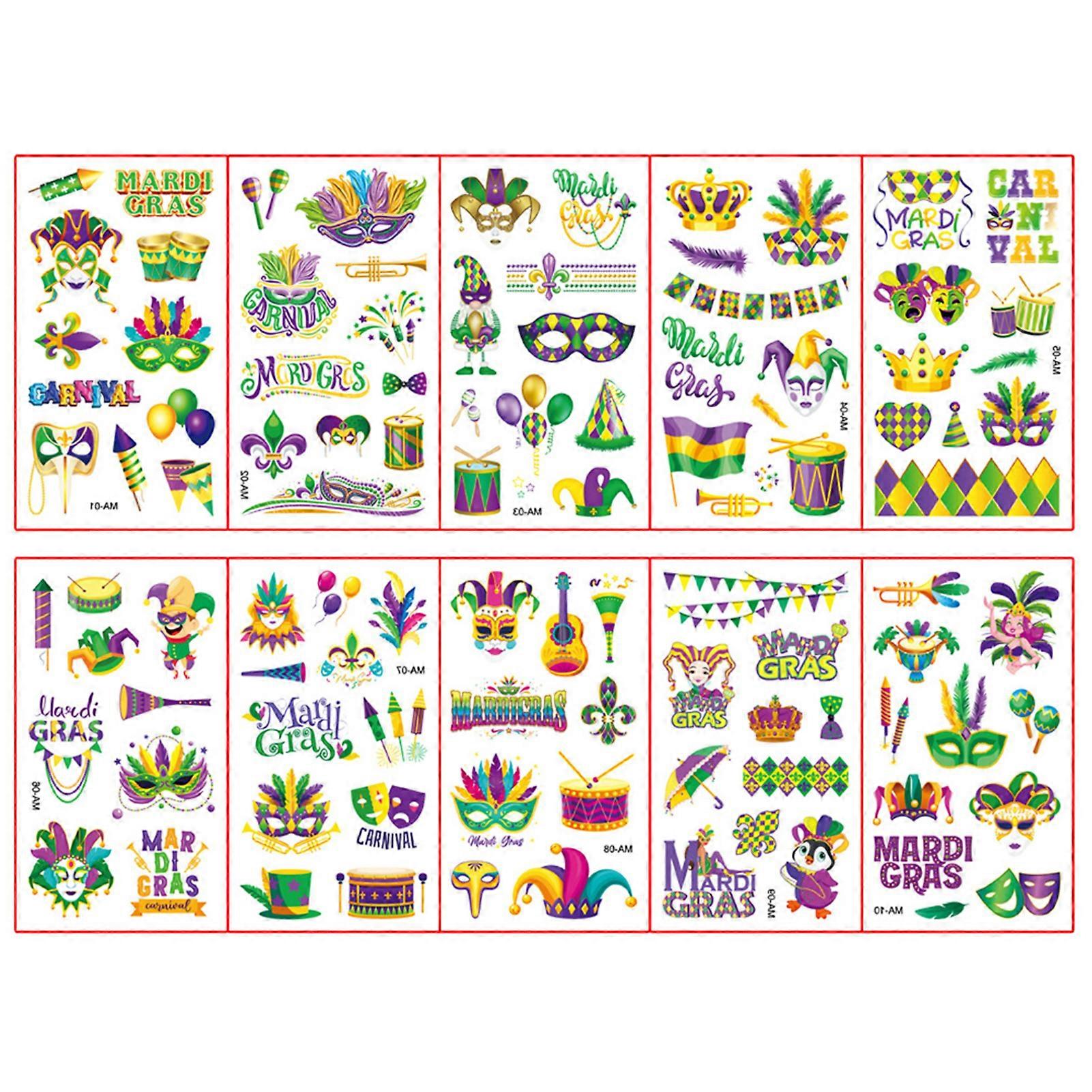 Mardi Theme Temporary Tattoos Mask Crown Tattoo Stickers