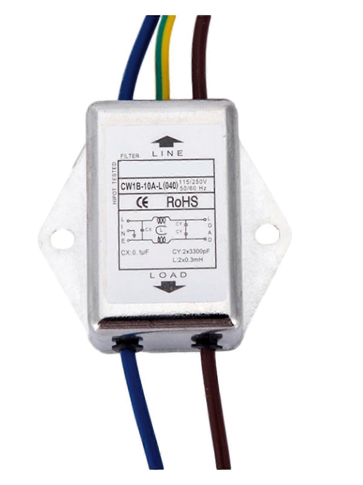 SinglePhase AC Power Filter Purifier 220VCW1BL2 Bipolar Single Pole 10A6A3A Outlet Type(CW1BL2 3A L Bipolar with Wire)