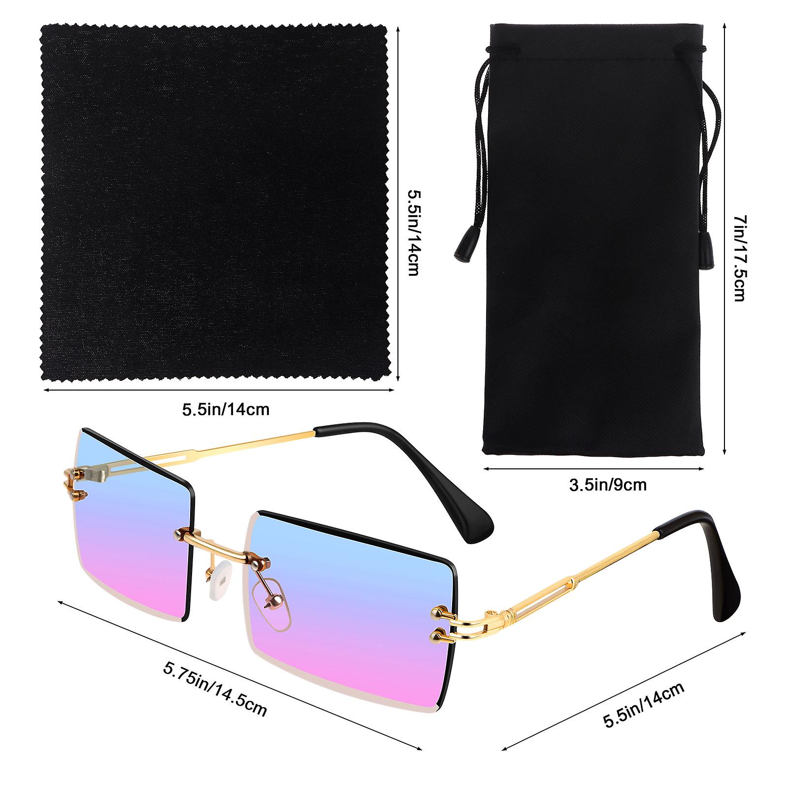 Rimless Rectangle Sunglasses With 6 Black Microfiber Glasses Pouch And Glasses C