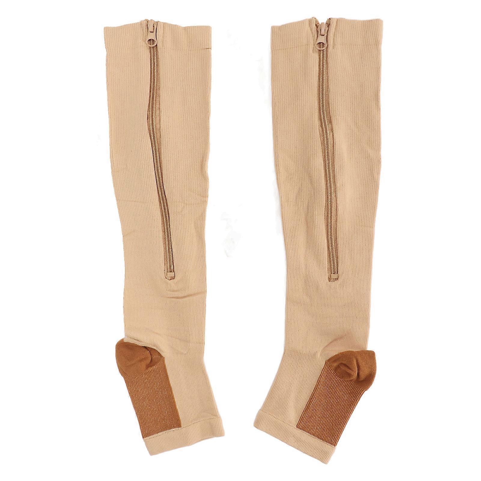 2Pcs Zipper Socks High Stretchy Breathable Open Toe Compression Calf Stocking for Walking Running Sports