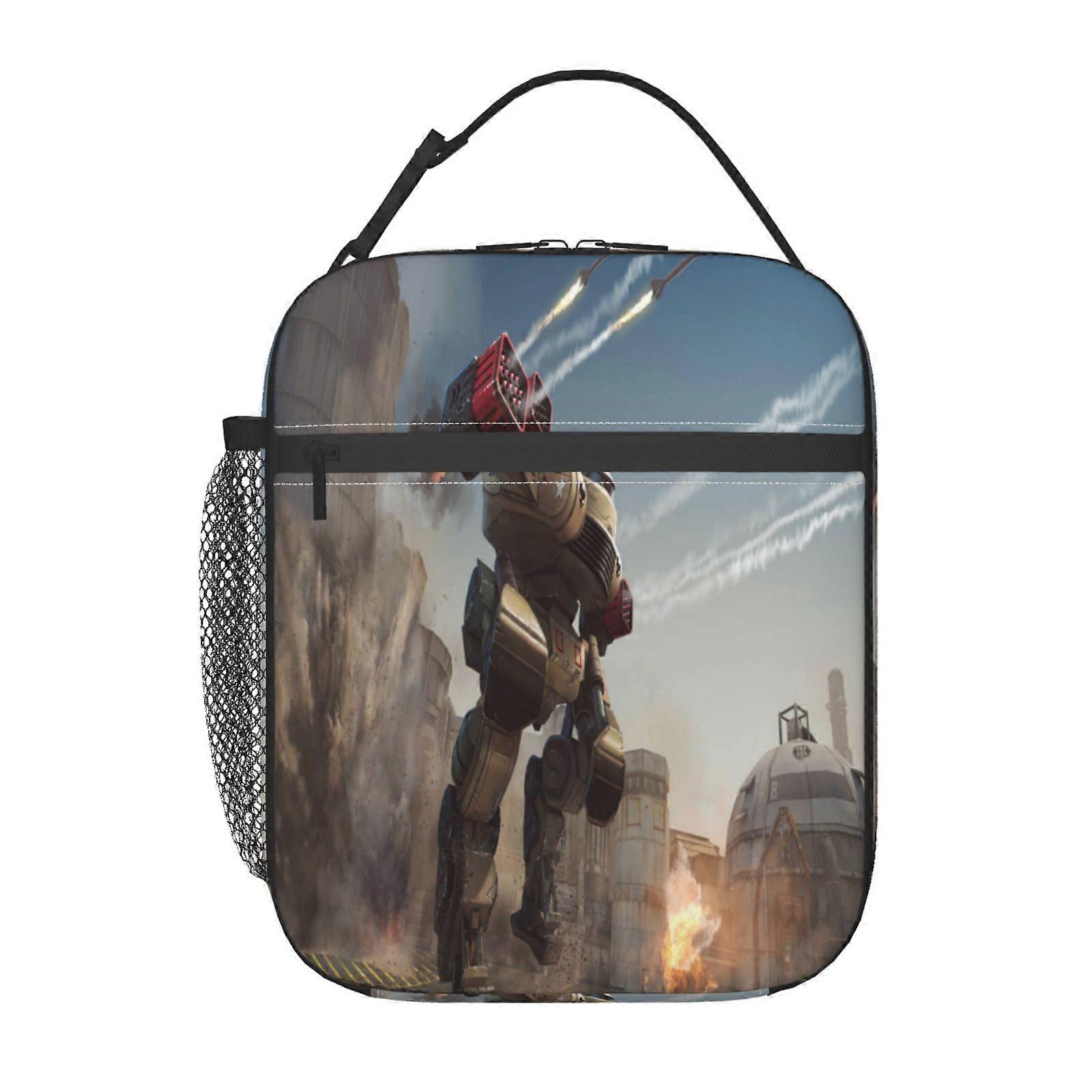g123 War of the Robots Lunch Bag Reusable Cooler Tote, Double Zipper Closure with Front Pocket, Perfect for Picnics Hiking Work y123