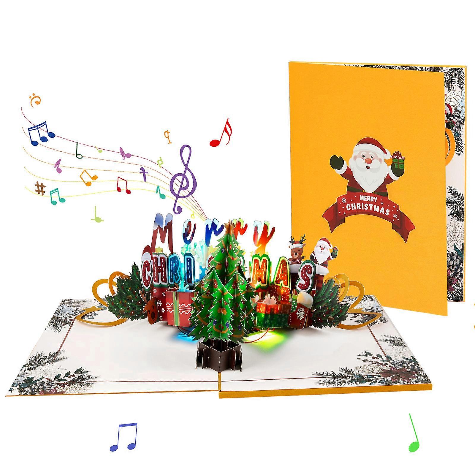 Christmas Tree 3D Popup Card with Music and Lights Foldable Greeting Card with Envelope Handmade Postcard for Family