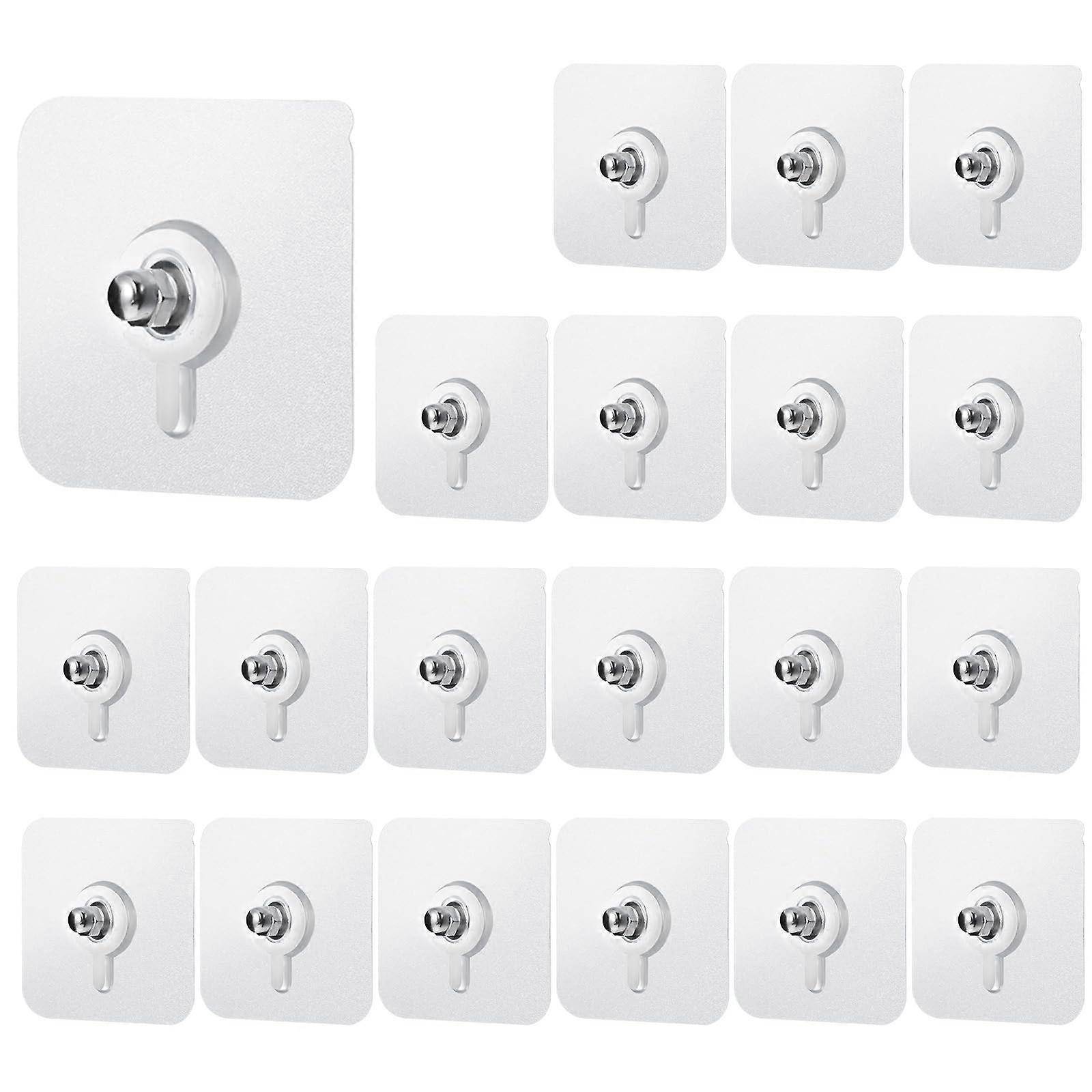 Pack of 20 Transparent Adhesive Hooks, No Drilling, Heavy Wall Mounting