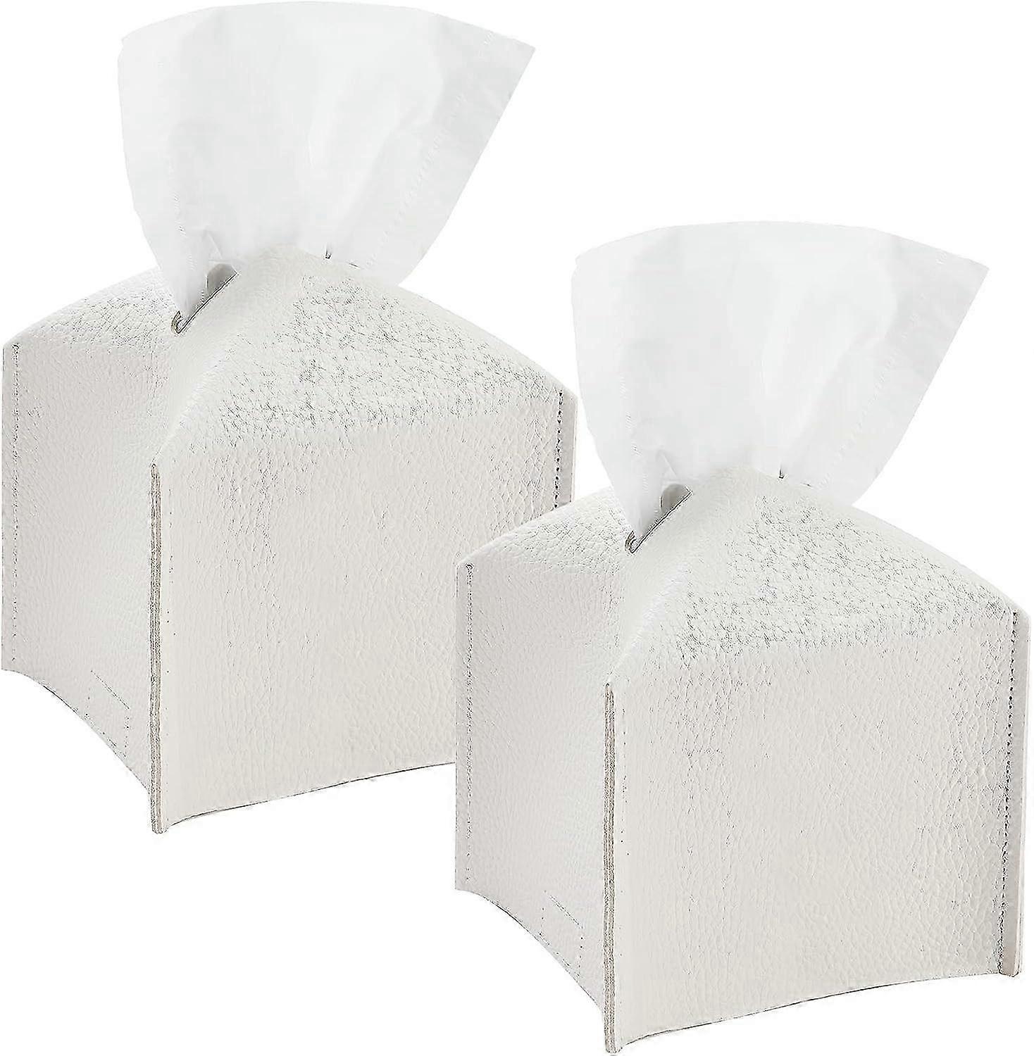 レザーティッシュボックスカバー2pcsレストランの装飾のための白い正方形のナプキンディスペンサー