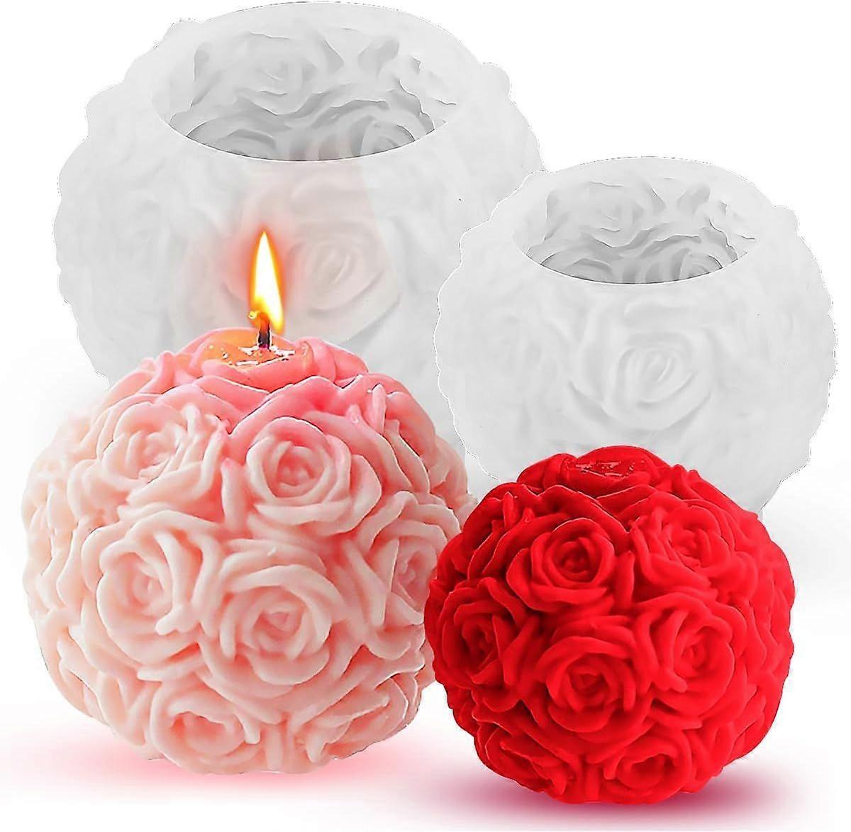 Set of 2 Silicone Candle Mold 3D Rose Ball Shape Candle Mold for Scented Candle, Valentine's Day, Decorative Ornaments