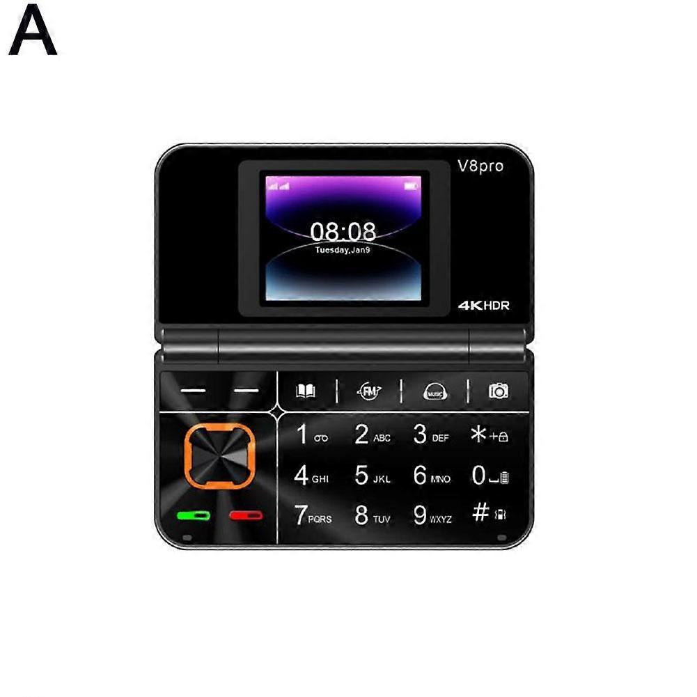 Black (A) $ for V8pro Dual Screen Foldable Flip Cover Feature Phone 2G Elderly Foreign Language Mobile Phone Large Buttons Flashlight