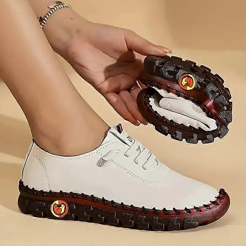 Soft Leather Shoes Comfortable Flat Lace-up Shoes Beef Tendon Sole Soft Bottom Soft Surface Plus Size Women's Shoes