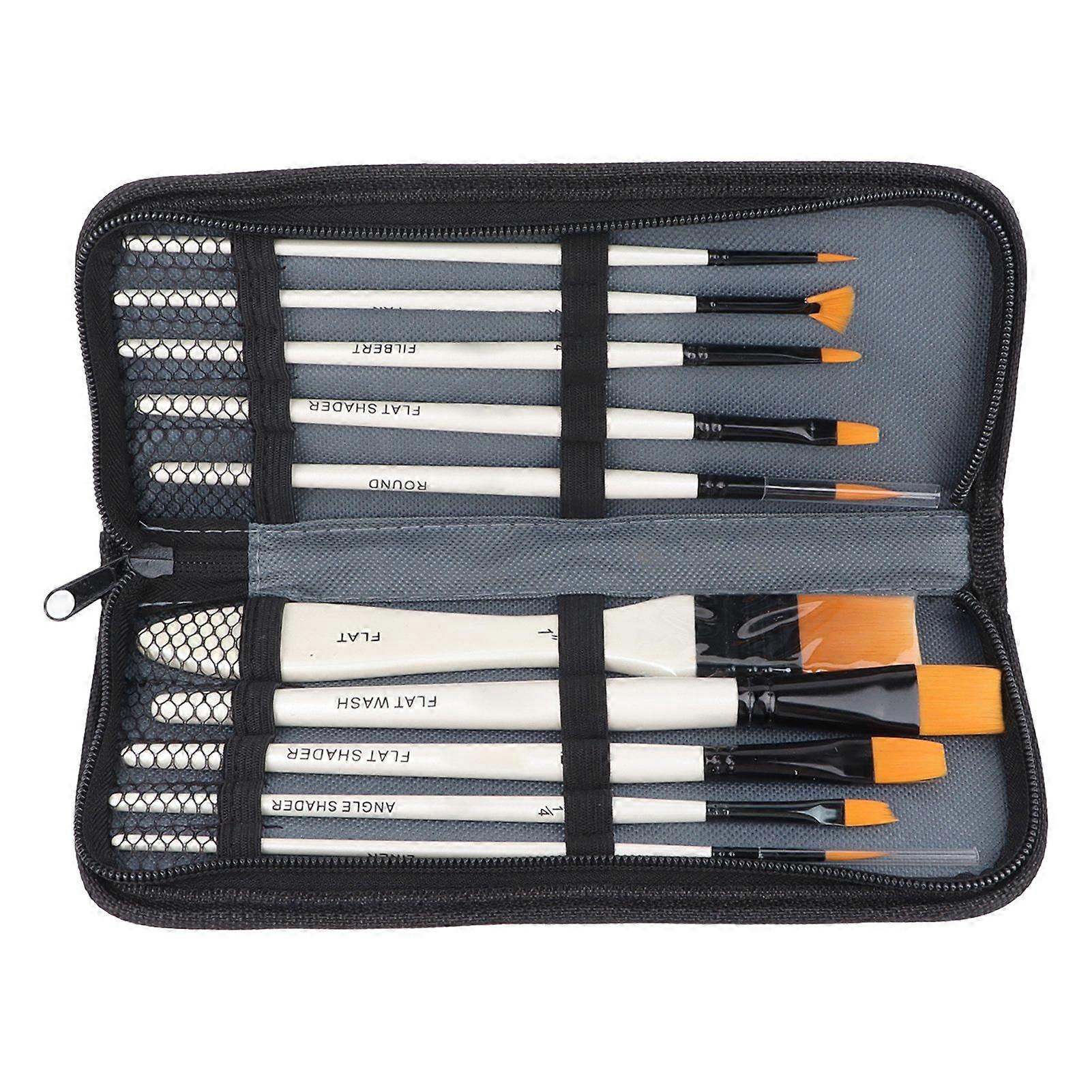 2025 أحدث طراز 10 قطع فرش الطلاء الزيتي مقبض خشبي للشعر من النايلون الذهبي