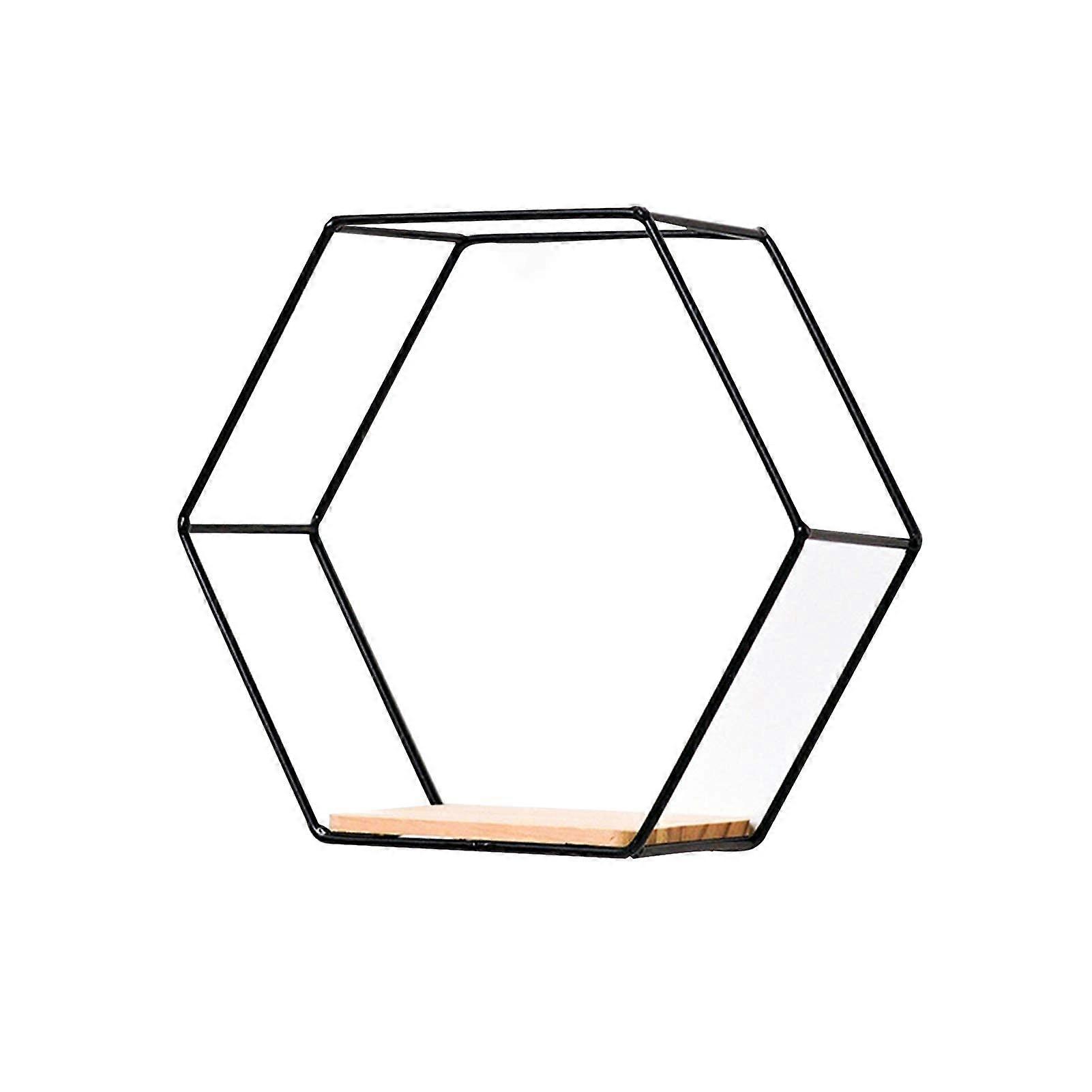 Plant Rack, Nordic Hexagonal Iron Stand for Small Pots, Wall Shelf Storage Holder, Black, Large Size, Home Decor