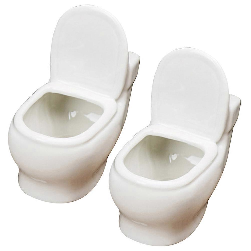 Small Ceramic Flower Pots Toilet Shaped Planters Suitable for Succulents Home Decor White 11.7x11cm Drainage Hole 2Pack