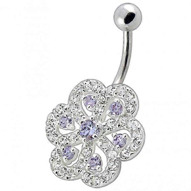 Fancy Stone Jewelled Silver Non-moving Titanium Bar Belly Ring