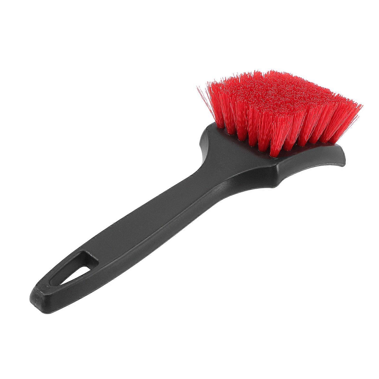 Car Cleaning Brush Versatile Interior Detailing Soft Bristle Car Tire Cleaner Black Handle Red Bristle 8.3 2.6 1.6in Car Washing 1Pack