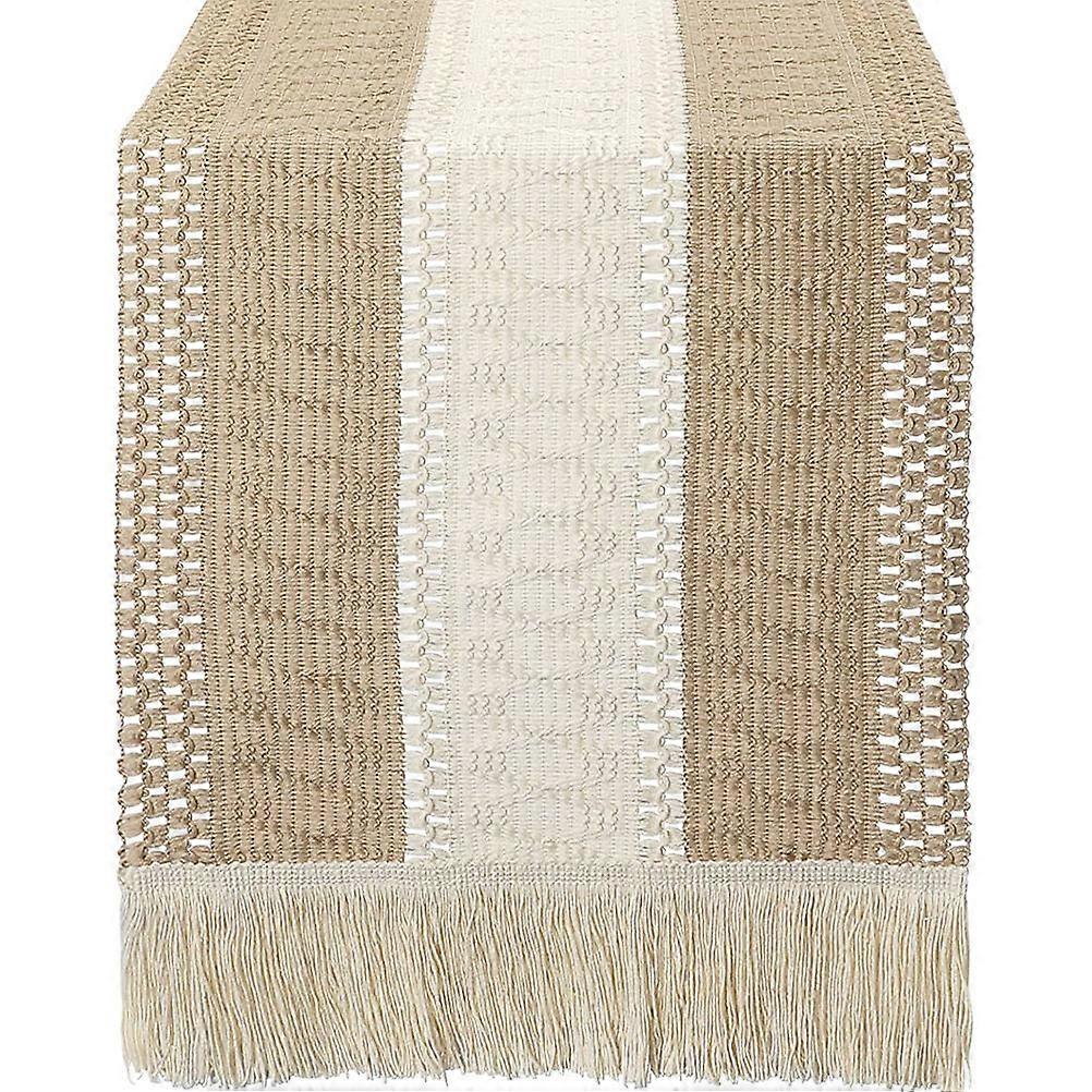 Beige Cotton Linen Table Runner Rustic Table Runner for Party with Tassels