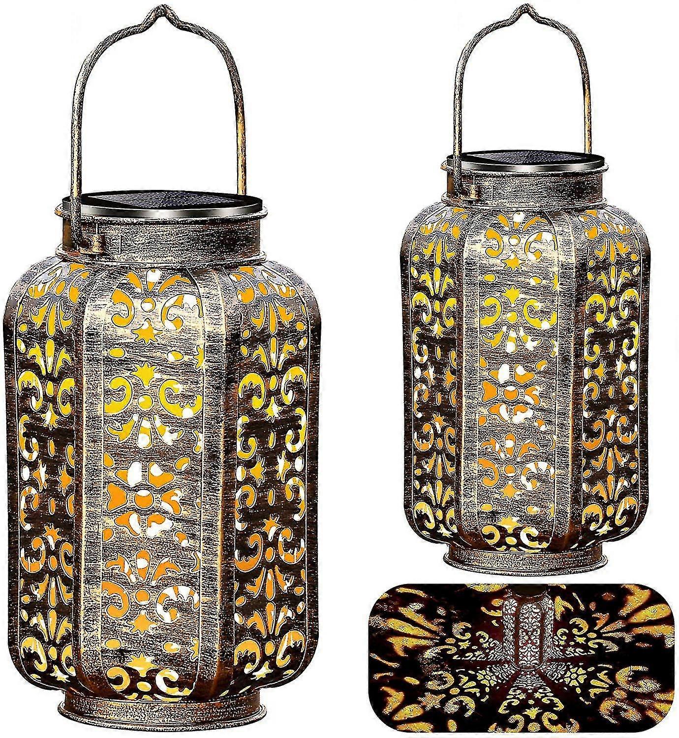 Outdoor Metal Solar Lantern with Heavy Duty Handle for Garden, Waterproof LED Table Lamp Suitable for Various Settings, Retro Decorative Han