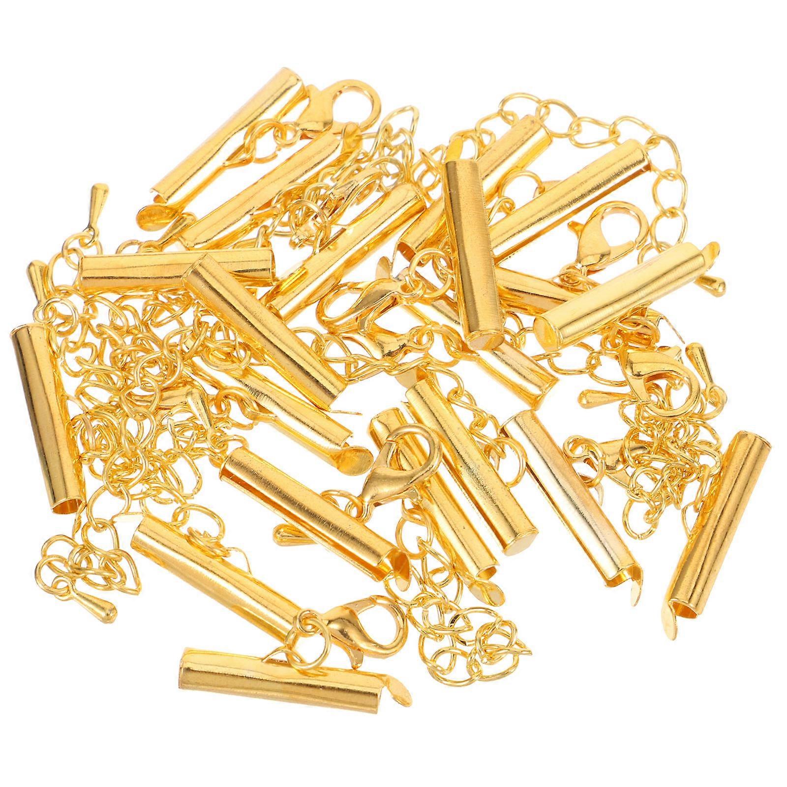 End Clasp Tubes Slider Jewelry Clasps Golden 6.50X2.00X0.50CM DIY Activities 10 Sets