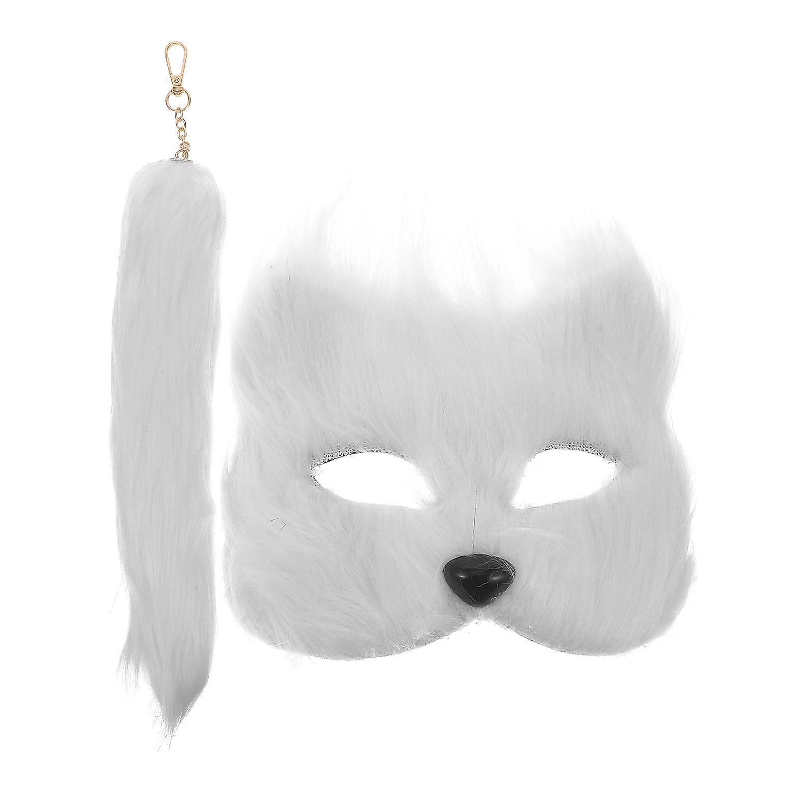 Halloween Fox Mask Animal Mask Party Decoration Fluffy Mask Tail Plastic 1Set