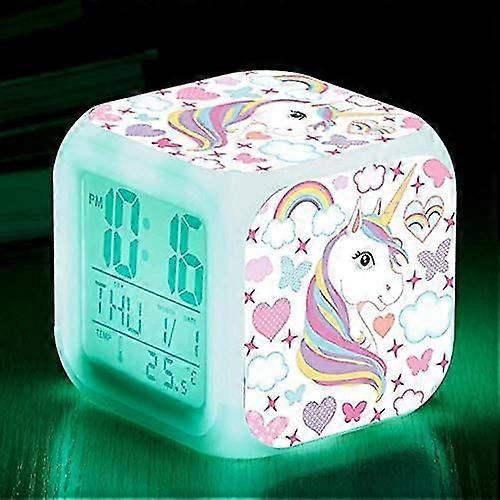 Digital Alarm Clocks For Girls, Led Night Glowing Cube Lcd Clock With Light Children Wake Up Bedside Clock Birthday Gifts