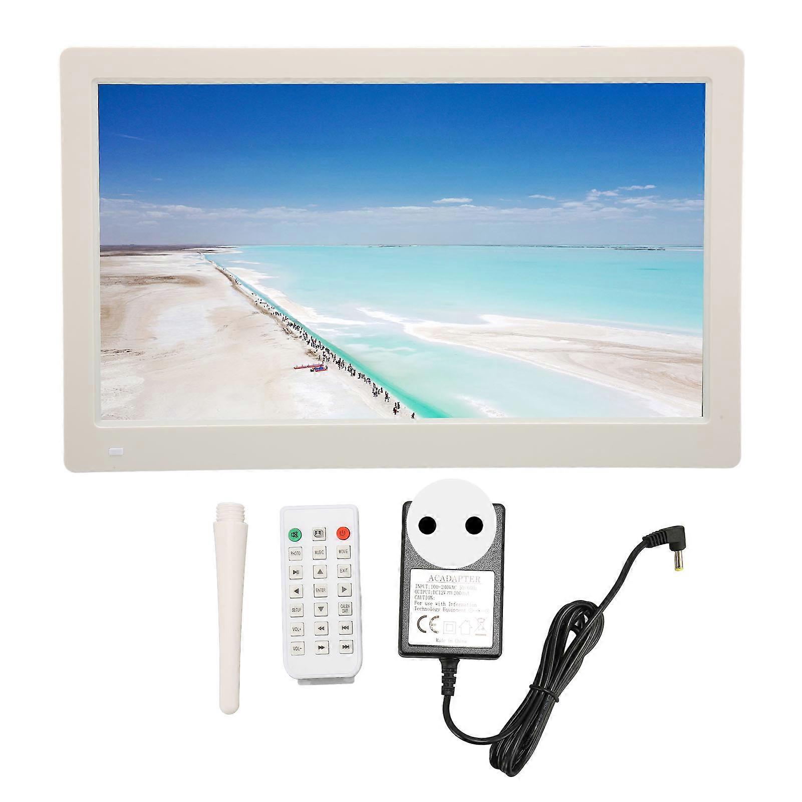 15.6 inch 1920 x 1080 Digital Photo Frame Remote Control USB MMC Storage Card Electronic Picture Frame for Home 100-240V White EU Plug