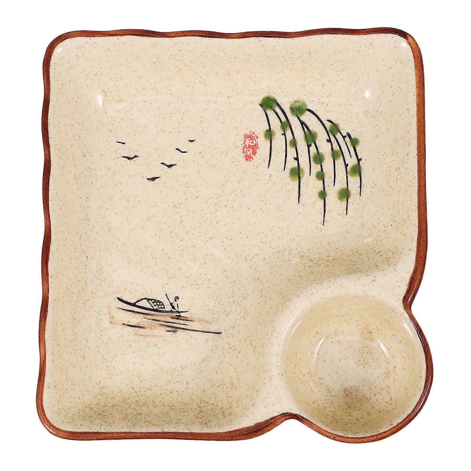 Porcelain Serving Platters With Sauce Divider For Home Dining Multi Functional 19.00X17.20X4.00CM 1Pack