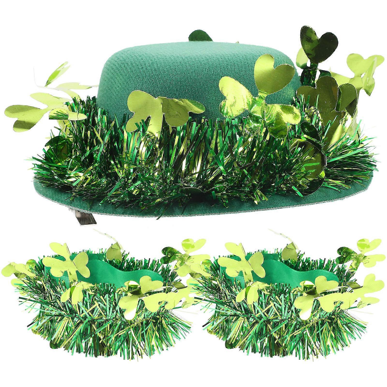 St. Patrick's Day Top Hat & Wristbands – Comfortable Green Shamrock Costume Accessories for Irish Party, Festive Cultural Style, & Fade Resistant